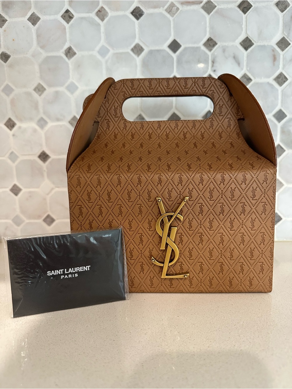 Saint Laurent Tan Monogram Top-Handle Bag with Gold YSL Hardware